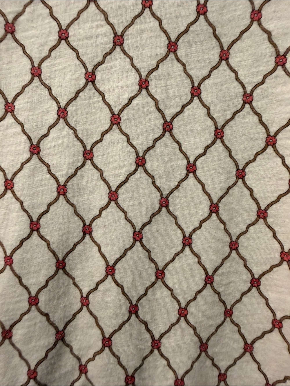 LOFT Cream and Red Long-Sleeve Lattice Print Top - Picture 2 of 7